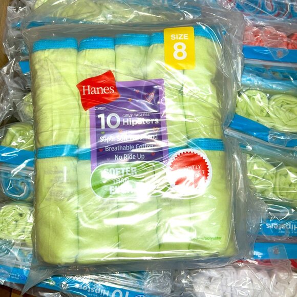 Hanes Girls’ Tagless Hipsters – LOT 48 - 240 pcs – 24 packs (10 ea) – Sz 8 - NEW - Picture 1 of 3